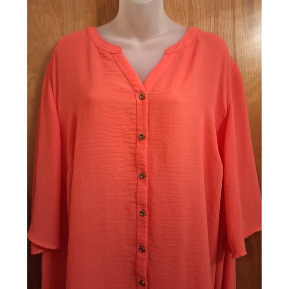 Catherines Pink chiffon Button-Up tunic Top Plus size 2X 22/24w semi sheer - Picture 2 of 4